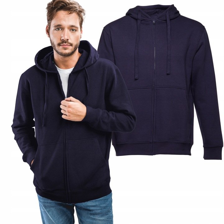 Classic Warm Men’s Zip-Up Hoodie with Pockets Navy Blue