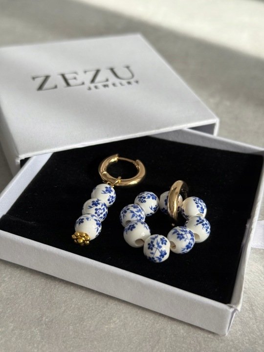 Zezu Jewelry Asymmetric White Blue Dangle Earrings