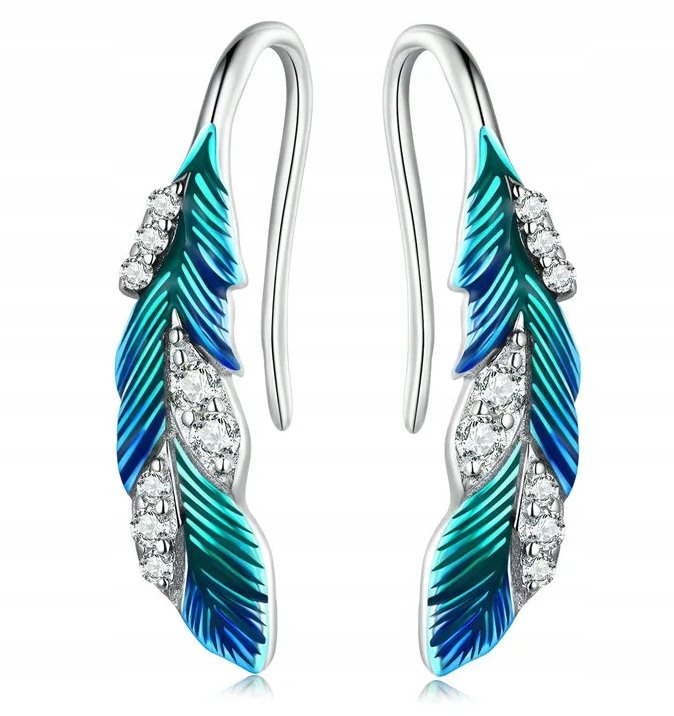 Silver 925 Feather Drop Earrings Original Sterling Silver