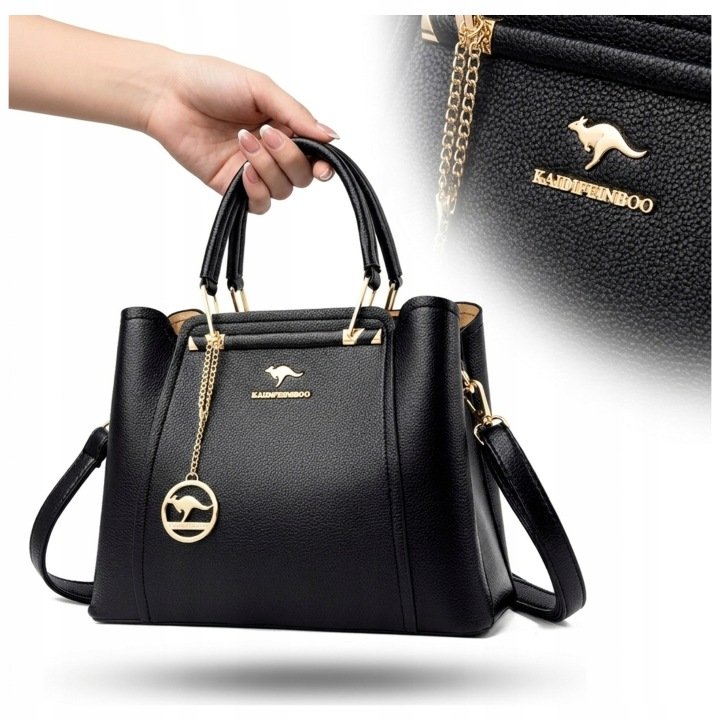 Women’s Black Eco-Leather Elegant Spacious Shoulder Bag