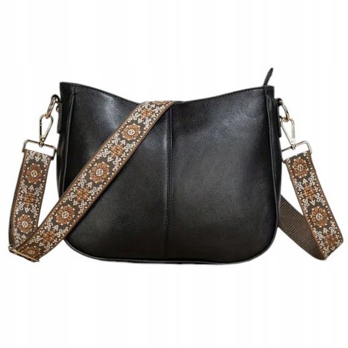 Women’s Black Elegant Shoulder Bag Brown Strap