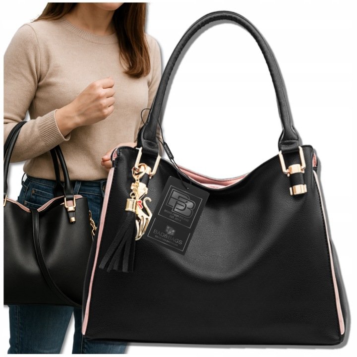 BAD&BAGS Women’s Leather Shoulder Shopper Bag Black